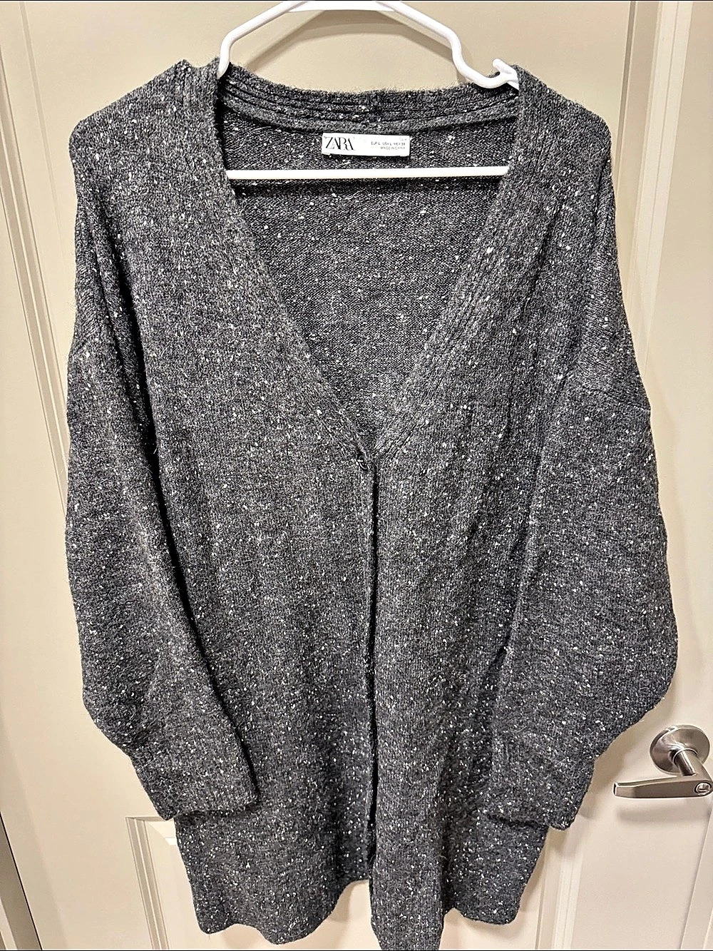 Zara Gray Speckled Cardigan Size Large Like New